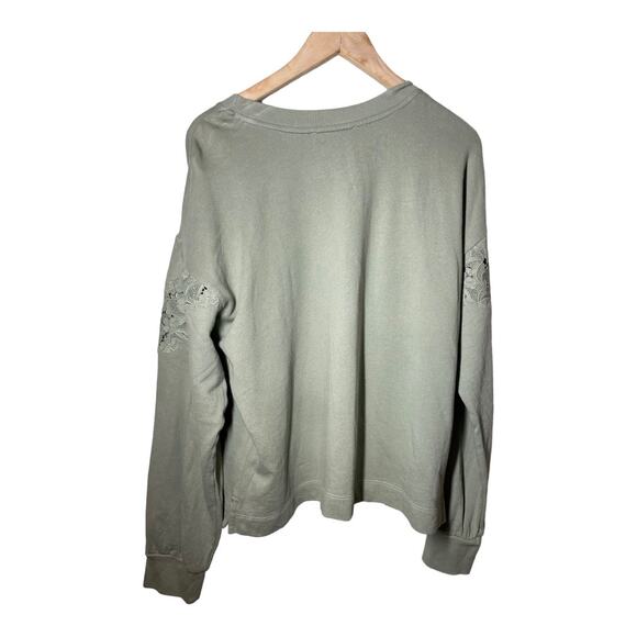 LOFT Ann Taylor Lace French Terry Sweatshirt Sage Green XL Feminine Cottagecore - Picture 3 of 8